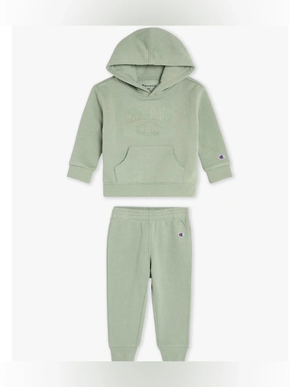 NWT- 12 month sage, green champion sweatshirt, jogger pants set MSRP $59